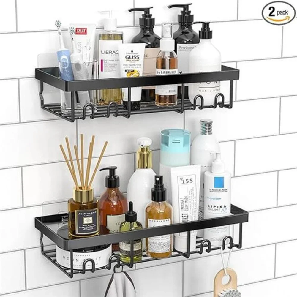 Shower Caddy Shelf Organizer Rack, Self Adhesive Black Bathroom Shelves